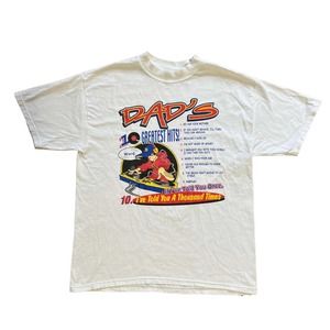 FUNNY DAD JOKE HUMOR GREATEST HITS WHITE GRAPHIC TEE SHIRT SZ MEDIUM